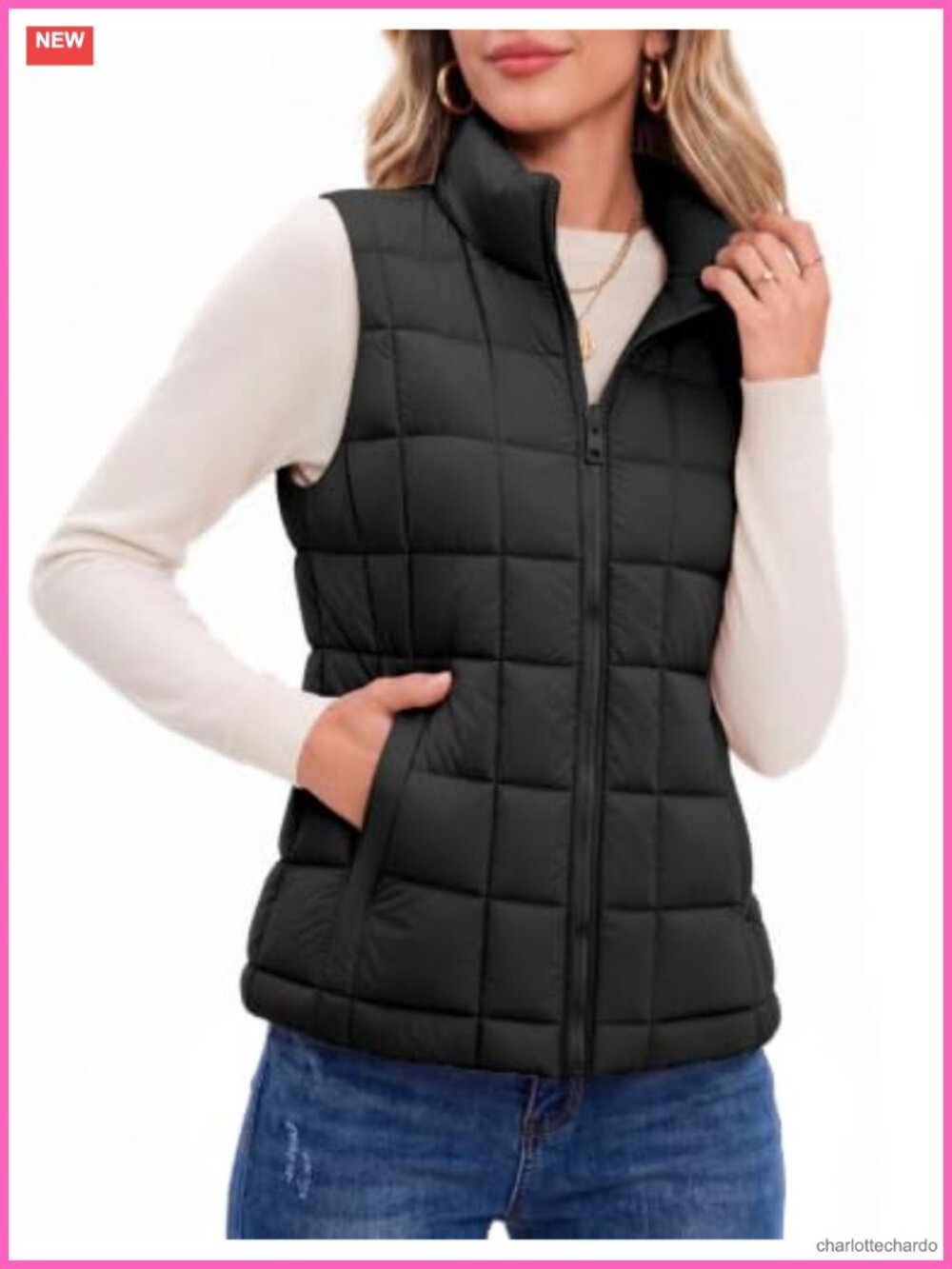 Women's Quilted Puffer Vest Stand Collar Zip Up Lightweight Outerwear Sleeveless